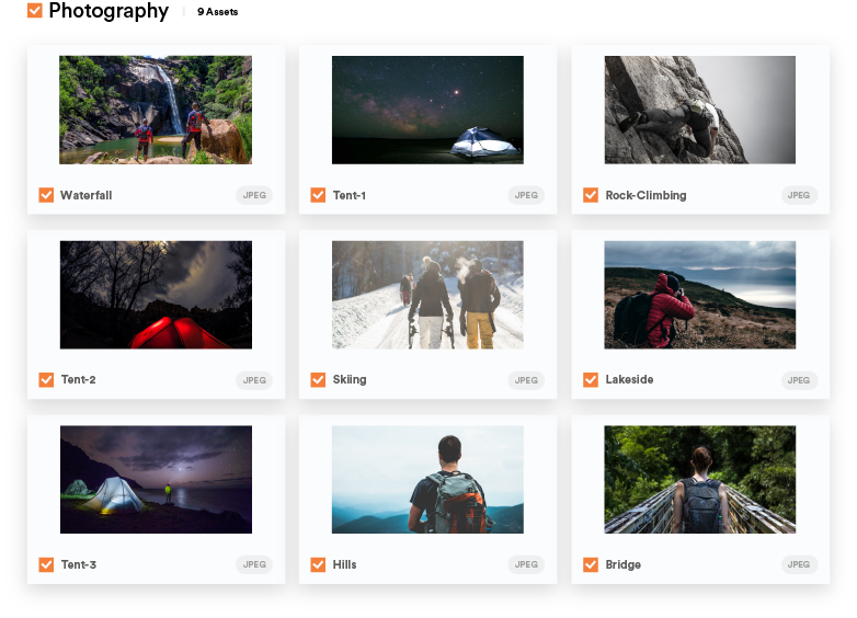 grid of assets in photography section
